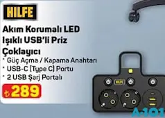 HİLFE AKIM KORUMALI LED IŞIKLI USB'Lİ PRİZ ÇOKLAYICI